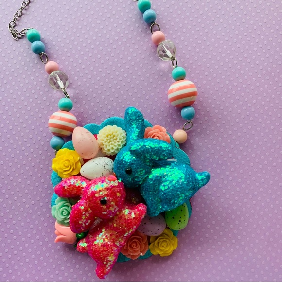 niftyvintagenecklace Jewelry - Kawaii Easter Peeps bunny necklace statement piece